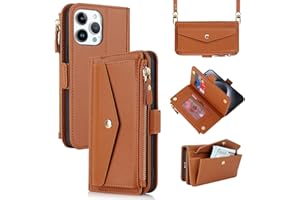 Jaorty Fit for iPhone 15 Pro Case Wallet with Crossbody Lanyard for Women & Men,Zipper Purse Coin Pocket Phone Case with Card