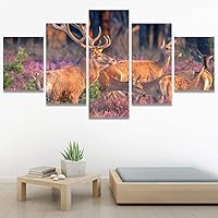 SIGNWIN 5 Panel Canvas Wall Art Modern Art Animals Dramatic Giraffe Lion Multicolor Photography Southwest for Home Decorations Ready to Hang - 60