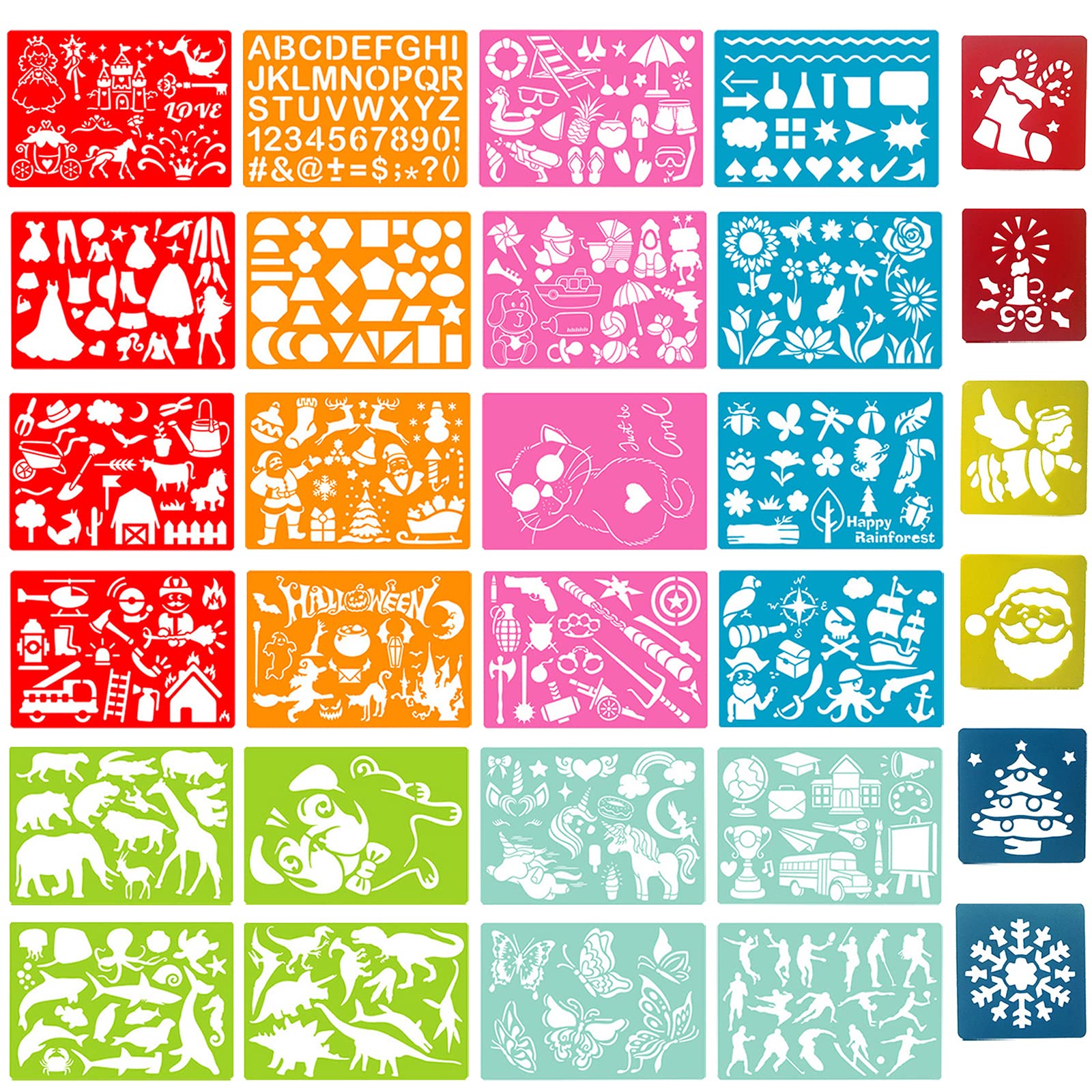 Stencils for Kids, 30pcs Plastic Drawing Stencils Set with 400+ Images, Variety of Shapes and Subjects