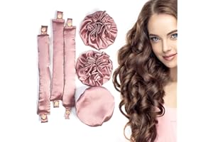 BLINKEEN Satin Heatless Hair Curlers 3Sets/6PCS, Pillow Soft Rollers with Caps, No Heat Curling Rods and Headband for All Hair Types (3Sets-Pink)