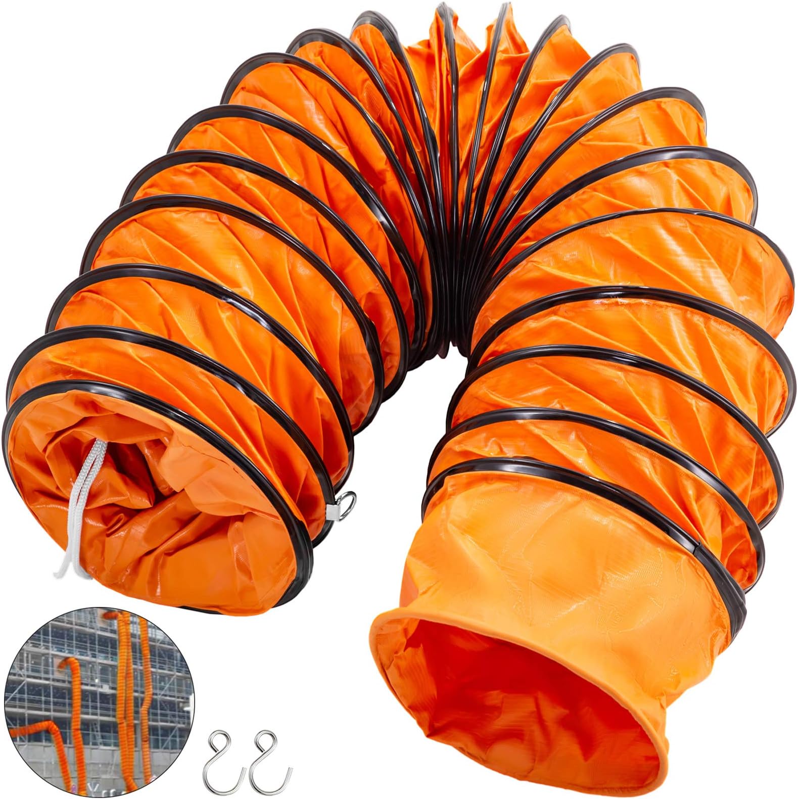 FlowerW 10FT PVC Flexible Duct Ducting Industrial Portable Ventilator Extractor Hose Heavy Duty with 2X Lifting Hook, 10 Inch Diameter
