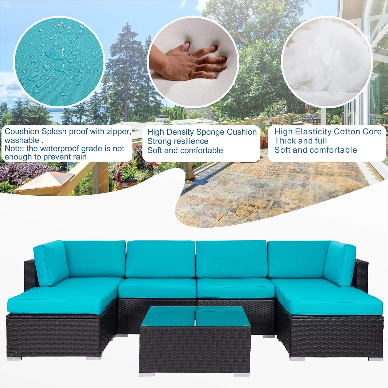 Shintenchi 7 Pieces Outdoor Patio Furniture Sets, All Weather PE Wicker Rattan Patio Conversation Sofa Set Tea Table&Ottoman &Washable Cushions for Backyard Lawn Garden (Blue) : Garden & Outdoor