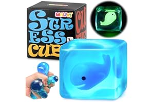 MEIJOY Squishy Stress Cube Fidget Toys Adults - Glow in The Dark Whale Sensory Toys for Kids with Autism Stress Balls for Kids Squeeze Toys for Anxiety Stress Relief Gifts
