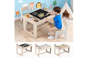 Costzon Kids Table and Chairs, 4-1 Wooden Activity Art Desk Set w/Whiteboard, Chalkboard & Storage Cubes for Drawing, Craftin
