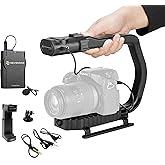 Movo MicRig-W1 Wireless Microphone Filmmaker Kit - Video Handle Stabilizer with Built-in Wireless Lavalier Microphone Compatible with Canon EOS, Nikon, Sony, Panasonic DSLR and Mirrorless Cameras