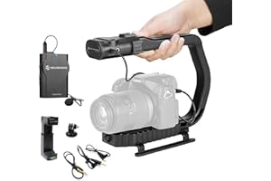 Movo MicRig-W1 Wireless Microphone Filmmaker Kit - Video Handle Stabilizer with Built-in Wireless Lavalier Microphone Compatible with Canon EOS, Nikon, Sony, Panasonic DSLR and Mirrorless Cameras