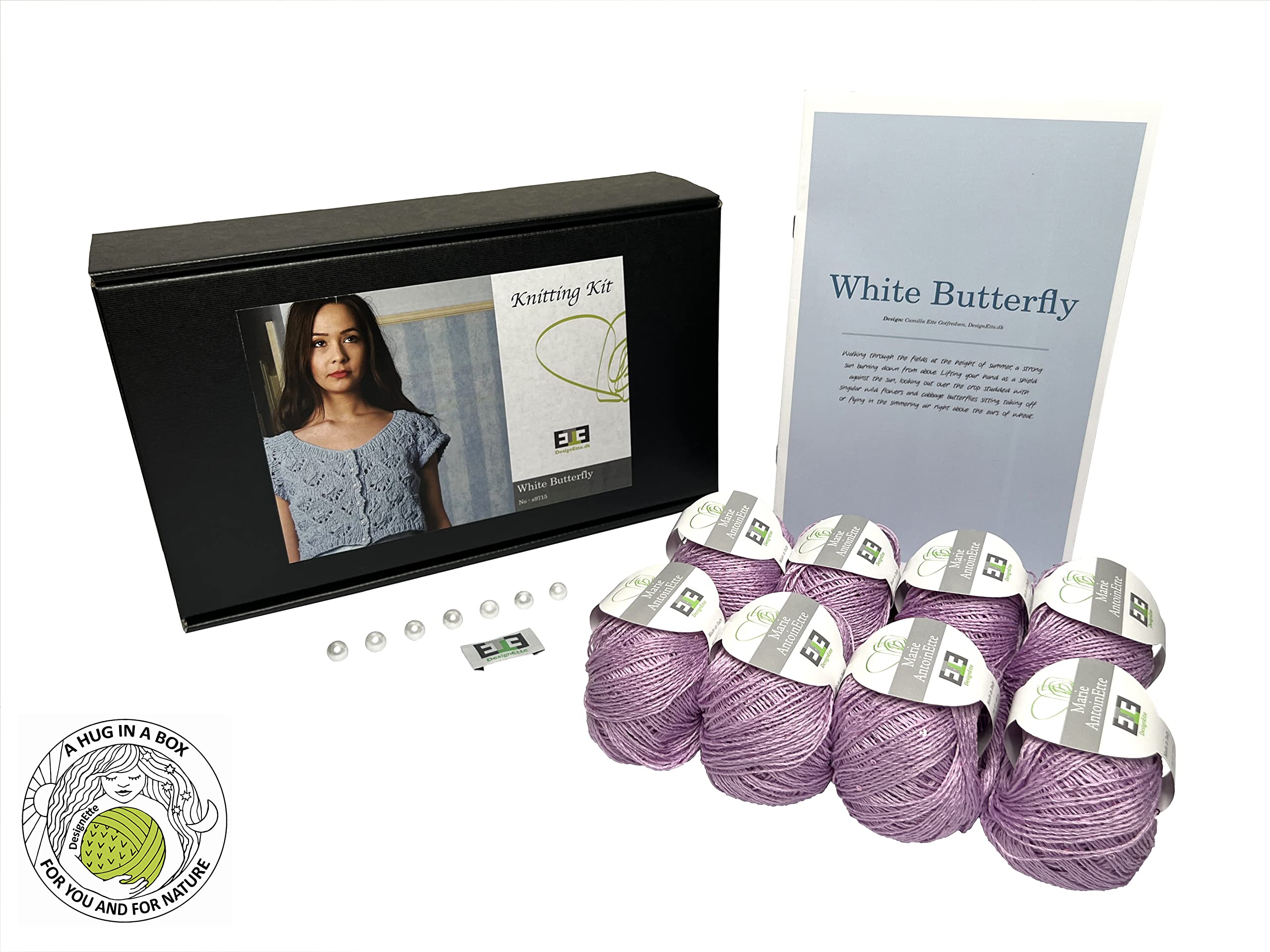 DesignEtte Knitting Kit White Butterfly 100 Percent Raw Silk 2XL/3XL Pink