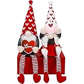 Valentine Day Decorations, 2 Pack Plush Valentine Gnomes Holding Love Sign, Handmade Love Themed Scandinavian Tomte Gnome Doll, Sweet Valentines Dolls for Fireplace Sofa Table Tiered Tray Decor