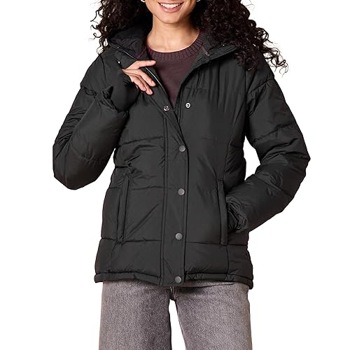Amazon Essentials Women's Heavyweight Quilted Long-Sleeved Hooded Puffer Coat (Available in Plus Size), Black, L
