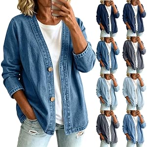 LVOFTJU Womens Denim Jacket Relaxed Fit 2026 Lightweight Casual Breathable Stretch Button Front Long Sleeve Cardigan Coat