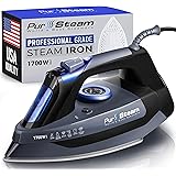 Professional Grade 1700W Steam Iron for Clothes with Rapid Even Heat Scratch Resistant Stainless Steel Sole Plate, True Posit