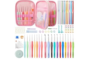 INSCRAFT 87 Pcs Crochet Hook Set, 19 Sizes 0.5mm-8mm(L), Ergonomic Soft Grip Handles Crochet Needles Kit with Case for Arthri