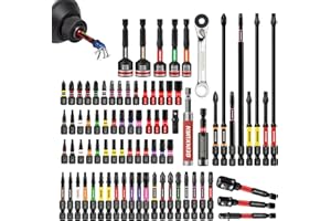 Geinxurn 82Pieces Impact Screwdriver Bits Set, Magnetic S2 Steel Phillips/Square/Torx/Hex Insert Power Bits Tips with Impact Bit Holder and Impact Nut Driver and Mini Wrench