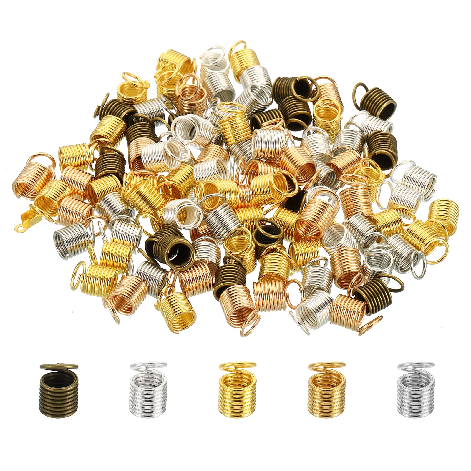 PATIKIL Cord End Caps, 100Pcs 6x9mm Metal Spring Coil End Tips Crimp Terminators Caps for Jewelry Making Bracelets Necklace DIY Crafting, Multicolored