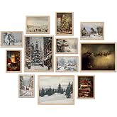 TwoDays Vintage Christmas Wall Art, Moody Winter Xmas Aesthetic Poster for Room Decor, Santa Reindeer Pine Tree Gallery Painting Artwork Prints. (Multi Sizes, 8