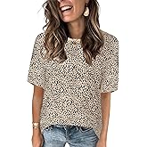 HAHIYOR Women's Dressy Short Sleeve Shirts Summer Casual Leopard Printed Tops Fashion Crewneck Tees