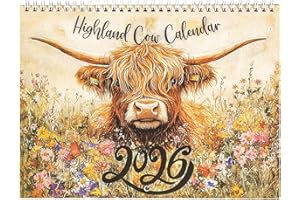 AOGEWON Highland Cow Advent Calendar 2026, Scottish Watercolour Art Monthly Planner, 20.3 x 27.9 cm