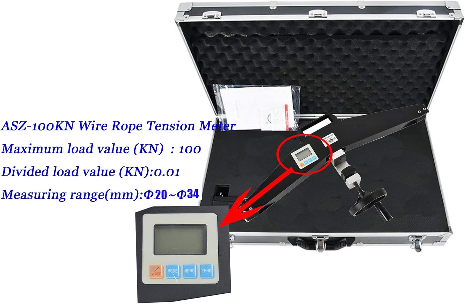 ASZ100KN High Precision Wire Rope Tension Measuring Instument