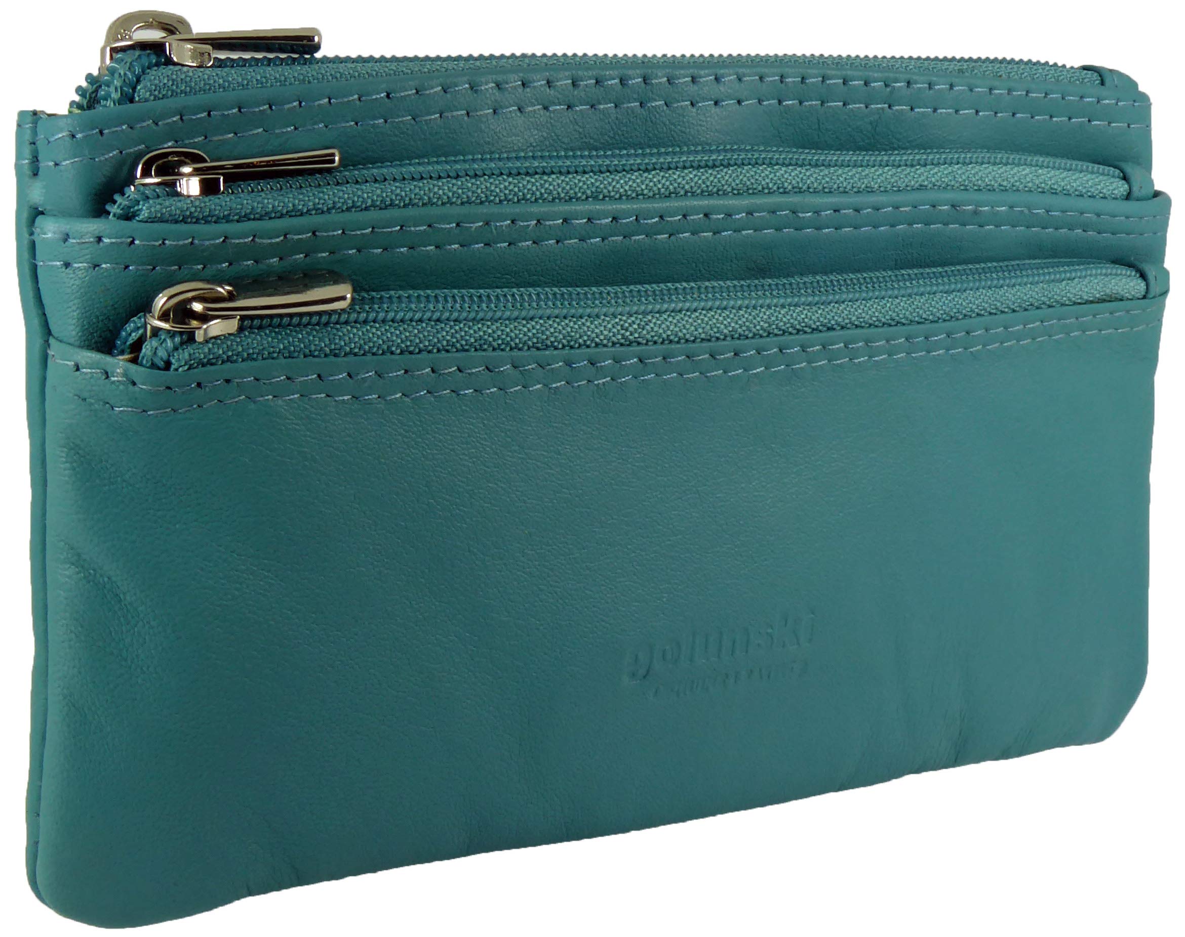 3 Zip Coin Purse Soft Real Leather Large (Aqua) — image 1