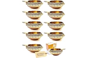 CRAFTSMAN SATVIK 50 pc Kuber Diya for Diwali Decoration. Handmade Oil Lamp with Golden Engraved Made of Virgin Brass Metal. Diwali Diya Vilakku for Puja Pooja. Traditional Indian Deepawali Gift Items