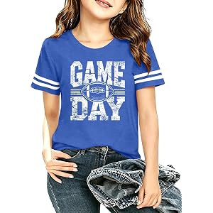 Ithalt Kids Game Day Shirt Boys Girls Football V Neck Fan Tee | Soft breathable fabric, great for Sunday games and practice.