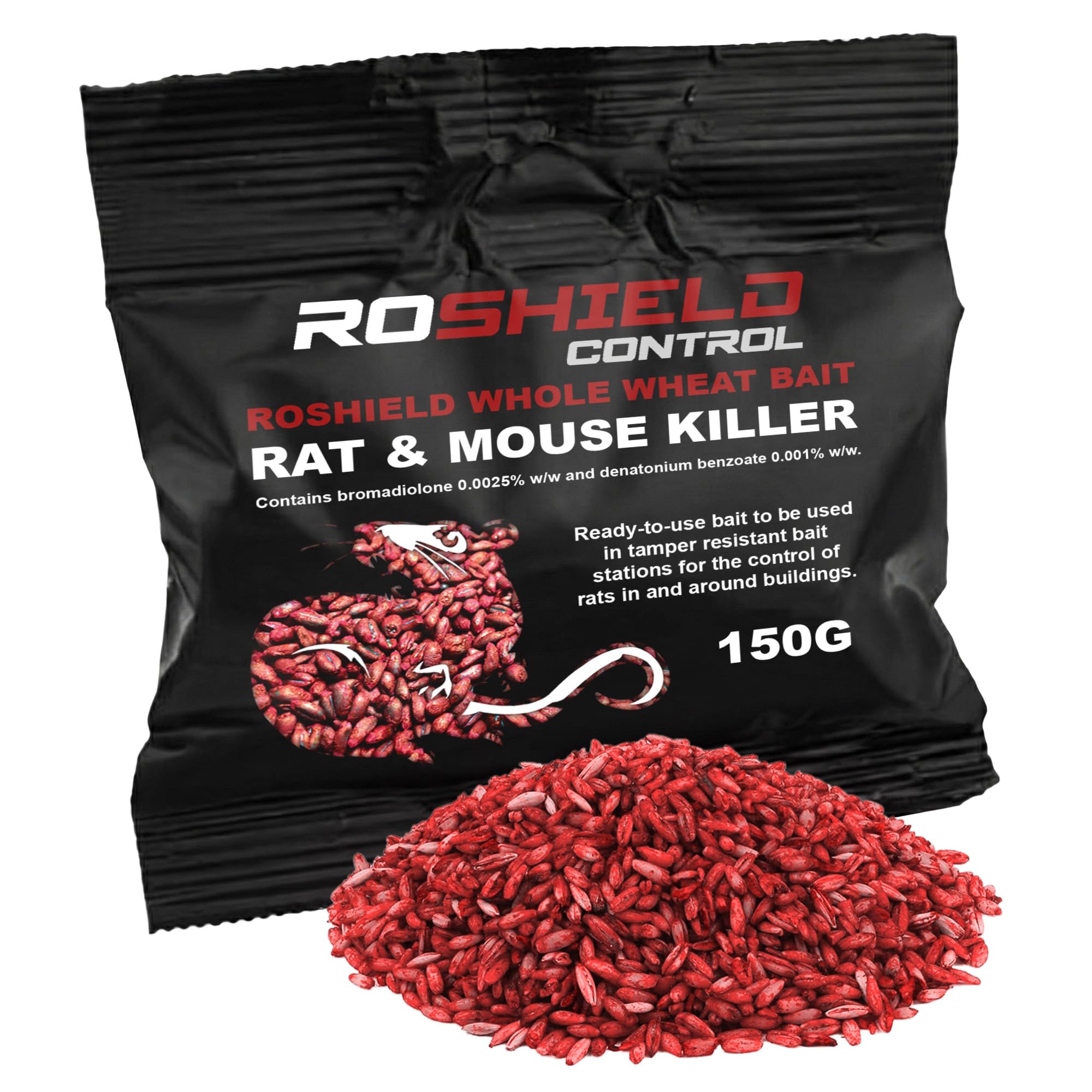 ROSHIELD- 150g Mouse/Rat Poisoning, Fast Acting Wheat Poison, Maximum Strength Rodent Killer, Single-Feed All Weather Rodent Killer, Attracts & Kill