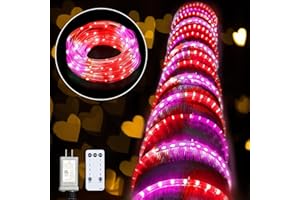 Kenburg Red Pink Rope Lights, 33Ft 400 LED Valentine's Day String Lights, Waterproof Tube Light Plug in 8 Modes Timer Memory, Pink Fairy Lights for Bedroom Anniversary Christmas Indoor Outdoor Decor