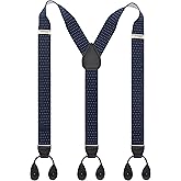 Y Back Button 1.4" Suspenders for Men with Stylish Leather Button Ends Long Lasting Stretch Ultimate Fashion