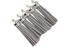 QIANHAILIZZ 30 Silver CCB 2-1/4 Inch Faux Suede Tassel Charm Keychain Cellphone Straps Z58