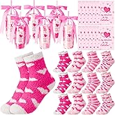 Glitopper 48 Pcs Galentine's Day Fuzzy Socks Gifts for Women with Heart Pink Cups Greeting Cards Ribbon DIY Present Novelty Gift Cute Cupcake Socks for Valentine's Day Party Supplies Birthday