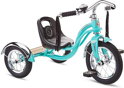 Amazon.com: Schwinn Roadster Triciclo con timbre de bicicleta clásico y borlas de manillar, con marco de acero retro y asiento ajustable, para niños y niños de 2 a 4 años de edad (