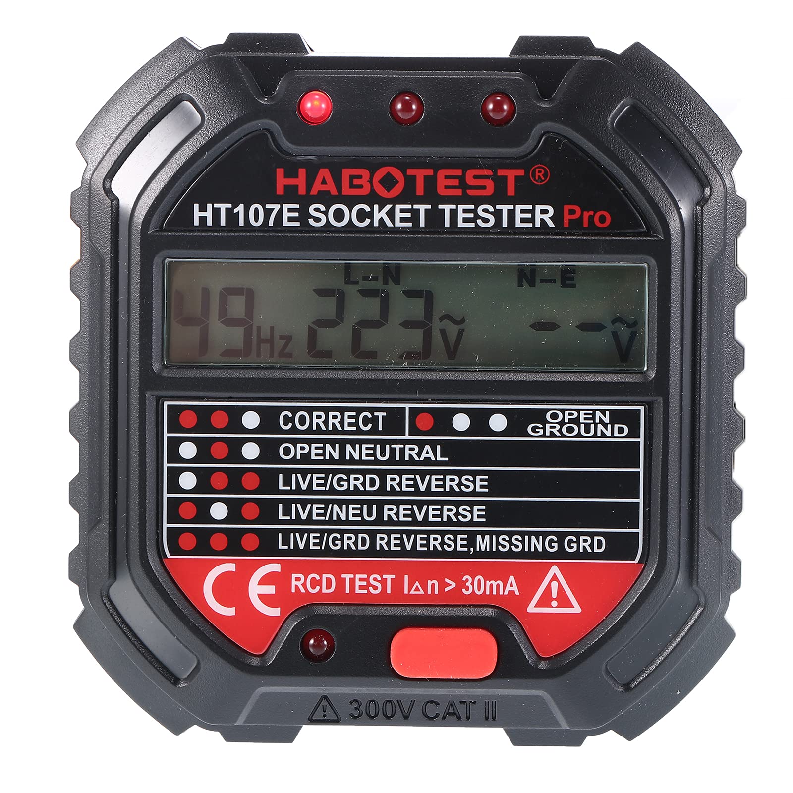 Jasfyee HT107E Socket Tester 90-250V Digital Circuit Breaker Detector Electric Circuit Polarity Finder Voltage Detector with Bright Display Reference Chart UK