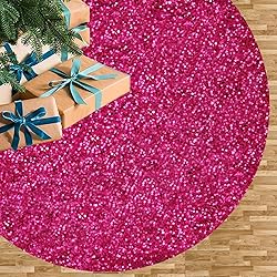 Sequin Pink Christmas Tree Skirt Velvet Tree Mat 36