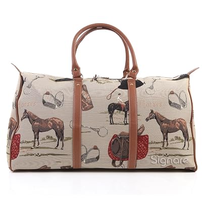 Signare Tapestry Large Travel Duffle Bag Ladies Overnight Weekender Carryon Gym Sports Duffel bags for Women with Horse Design (BHOLD-HOR)