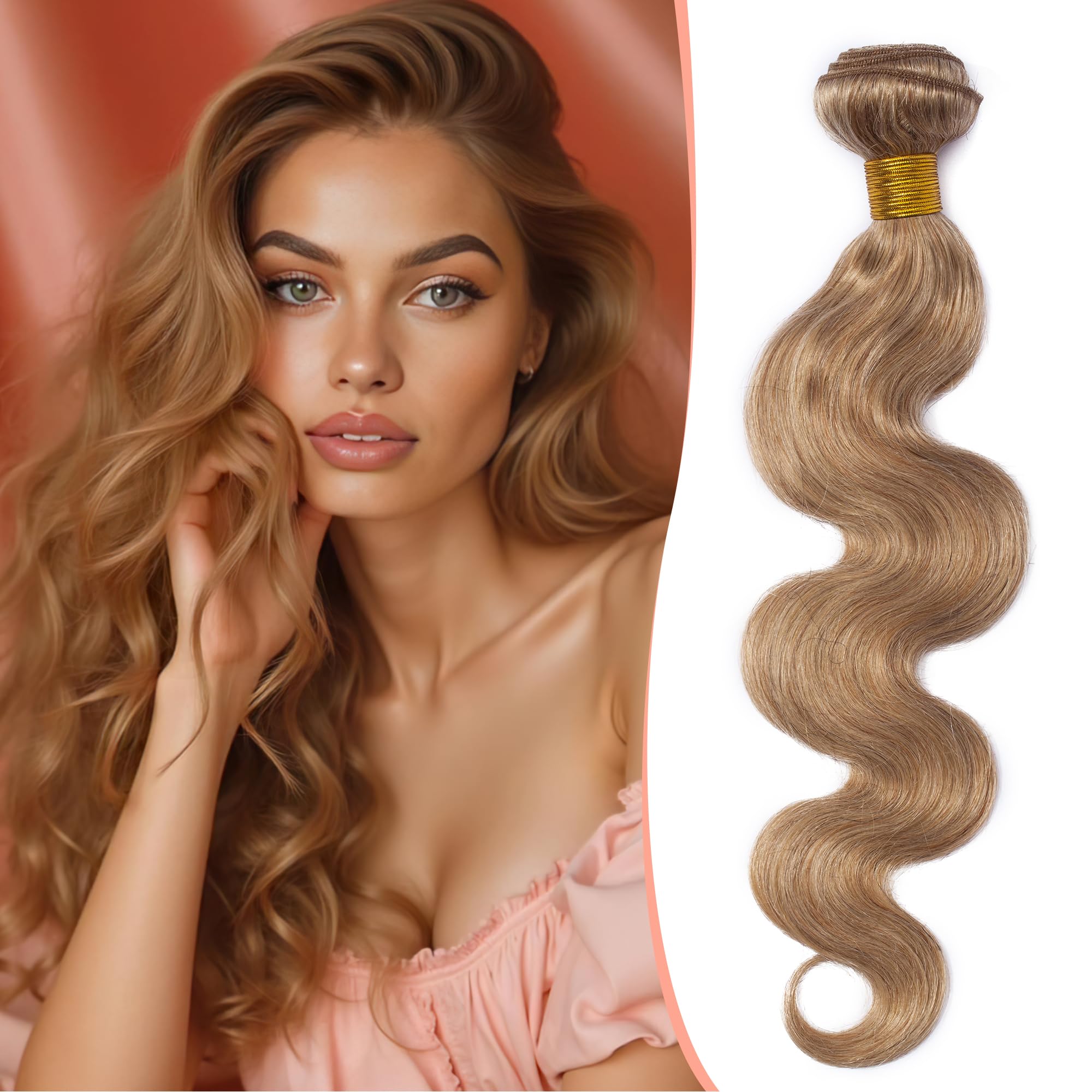 18 inches SEGO Body Wave Human Hair Weave Bundles Hair Weft Extensions Real Human Hair [#27 Dark Blonde] Brazilian Virgin Remy No Clip in (1 Bundle,100g) — image 1