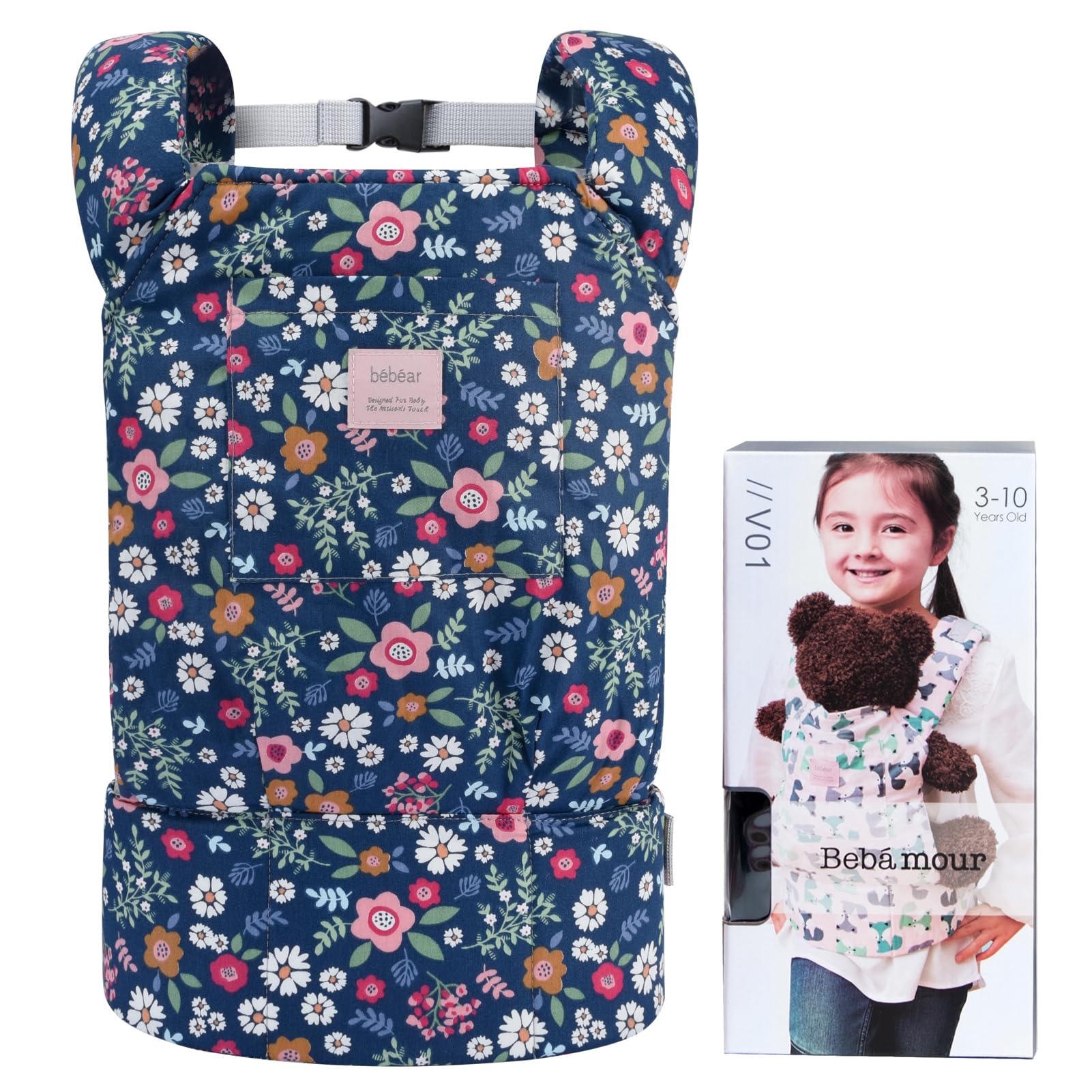 Bebamour Baby Doll Carrier for Kids Baby Doll Accesorries Storage Bag Backpack Stuffed Toys Carrier Doll Baby Carrier, Blue Flower โ image 1