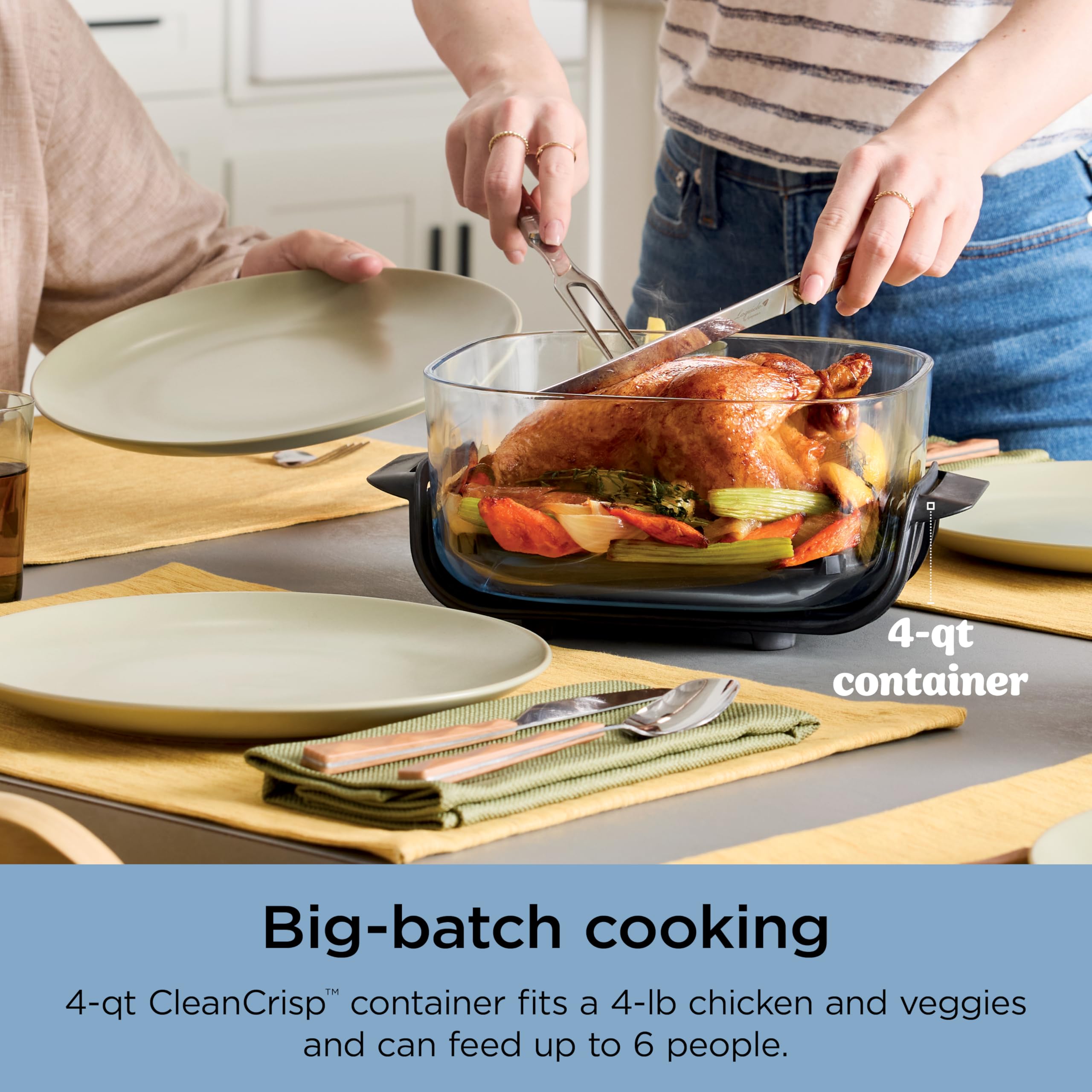 Ninja Crispi Sistema de cocción de freidora de aire de vidrio portátil 4 en 1, recipientes de vidrio de 4 cuartos y 6 tazas con tapas de almacenamiento, comidas fáciles, apto para microondas, congelador y lavavajillas, freír al aire, hornear y más, bígaro, FN101PL