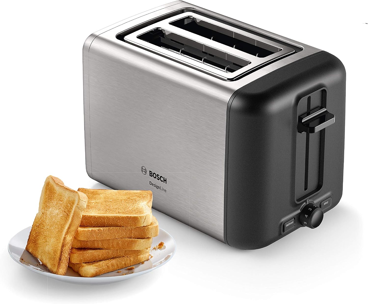 Bosch DesignLine TAT3P420GB 2 Slot Stainless Steel Toaster with variable controls - Silver & Black