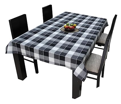 AIRWILL Cotton Jacquard Checks 4/6 Seater Tablecloth, 140x140cm (Multicolour)