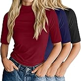 Ficerd 3 Pack Women's Mock Turtleneck T-Shirts 1/2 Half Sleeve Dressy Casual Tunic Tops Slim Fit Summer Basic Tee Shirts 2026
