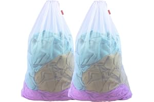 Meeall Mesh Laundry Bag Heavy Duty Drawstring Bag, College, Dorm, Travel, Family and Apartment Dwellers, 27 x 36 Inches, 2 Pack, White