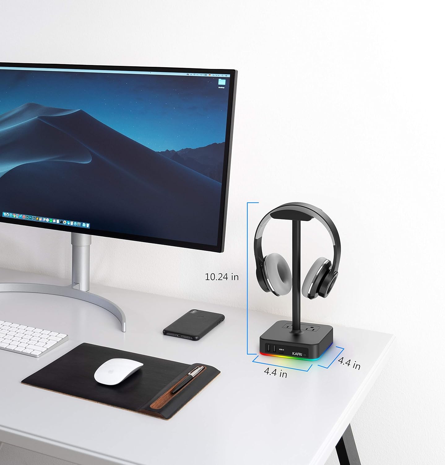 KAFRI RGB Headphone Stand with USB Charger Desk Gaming Headset Holder Hanger Rack with 3 USB Charging Port and 2 Outlet - Suitable for Gamer Desktop Table Game Earphone Accessories Boyfriend Gift: Electronics