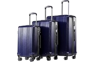 Coolife Luggage 3 Piece Set PC+ABS Hardshell Suitcases with TSA Lock, Spinner Lightweight (navy, 3 piece set)