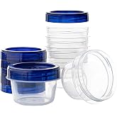 PLASTICPRO Deli Containers Clear bottom With blue Top Twist on Lids Reusable, Stackable, Food Storage Freezer Container (6, 4 OUNCE)