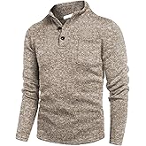 COOFANDY Men's Quarter Button Henley Sweater Casual Knitted Sweatshirt Mock Neck Thermal Fleece Pullover Sweater with Pocket