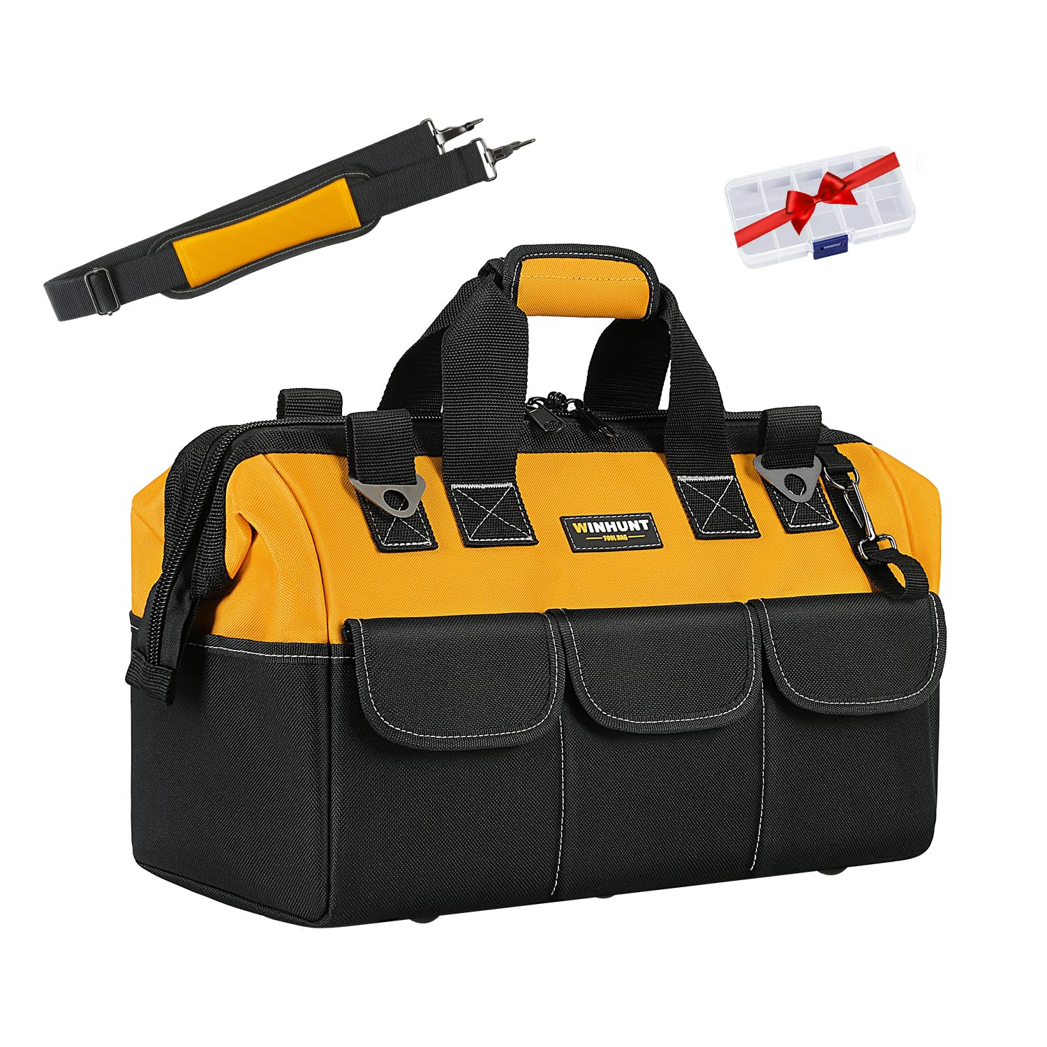 WINHUNT Premium Tool Bag, 14 Pockets, 18 Inch, Black/Yellow, Adjustable Shoulder Strap Image