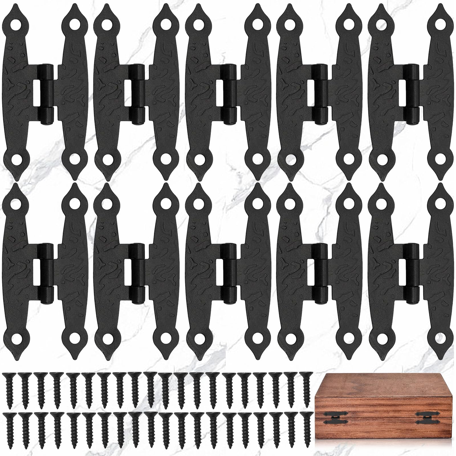PhoenixDN 10 x H Cabinet Hinges, Black H Hinges, Furniture Hinges with Screws 65 x 34 mm, Suitable for Cabinet Doors