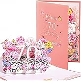 HBlife Happy 70th Birthday Pop Up Card, 3D Birthday Greeting Card Gift with Blank Note and Envelope, Ideal Birthday Commemorative Gift for Women, Mom, Sister, Wife, Friend