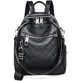 Wesccimo Genuine Leather Backpack Purse For Women Black Quilted Real Soft Leather Fashion Designer Convertible Ladies Shoulder Bag