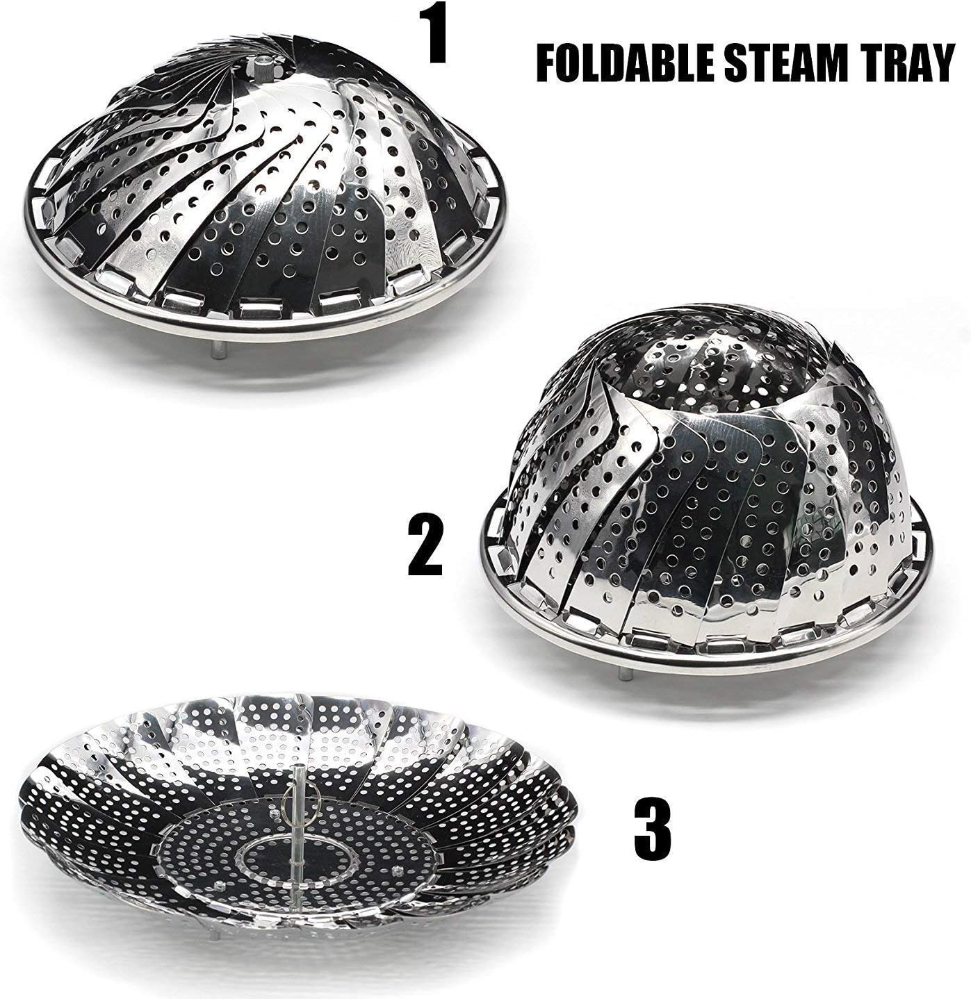 Real Stainless Steel Folding Collapsible Vegetable, Pasta Steamer Basket (Silver)
